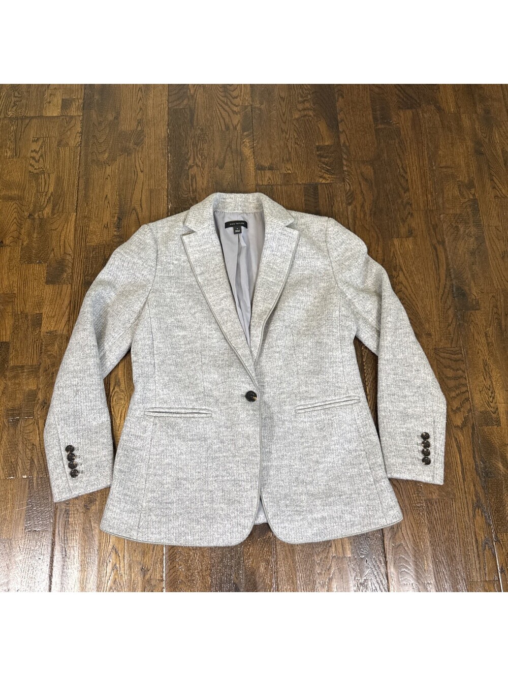 Ann Taylor Blazer Jacket Women 8 Gray Wool Blend Single Button Notch Lapel EUC